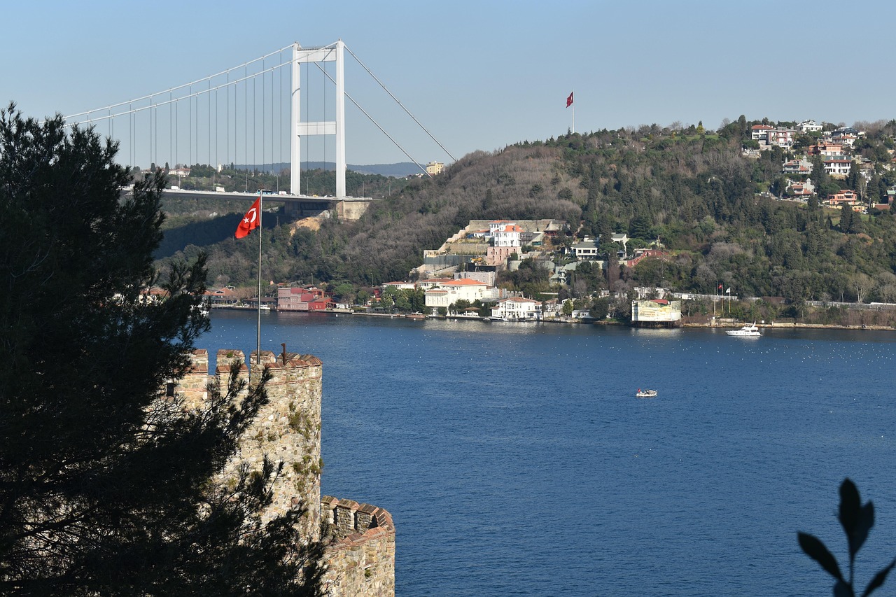 Ausblick von der Rumeli Hisarı Festung auf den Bosporus und die Brücke.